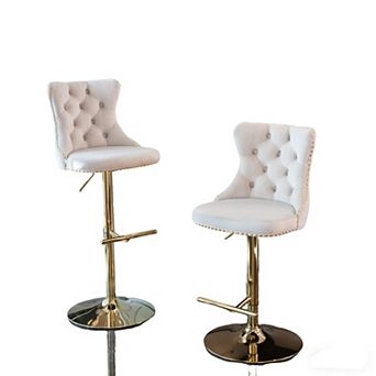 Merax Set of 2 Modern Swivel Bar Stools Velvet Upholstered with Tufted