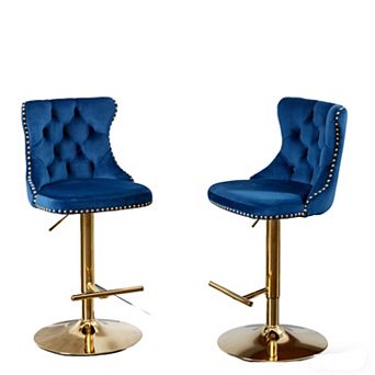 Merax Set of 2 Modern Swivel Bar Stools Velvet Upholstered with Tufted