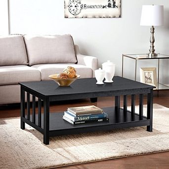 Mission Style Coffee Table with Slatted Sides: Durable Wood, Spacious Surface, Easy Assembly, 39.9"
