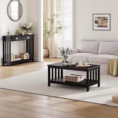 Mission Style Coffee Table with Slatted Sides: Durable Wood, Spacious Surface, Easy Assembly, 39.9"