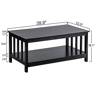 Mission Style Coffee Table with Slatted Sides: Durable Wood, Spacious Surface, Easy Assembly, 39.9"