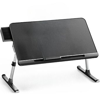 KSIZUIS Laptop Bed Tray with Drawer - Adjustable PVC Leather & Foldable for Sofa, Bed, Floor