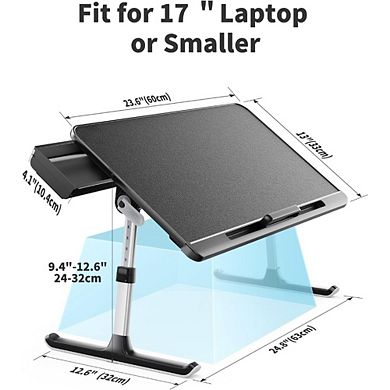 KSIZUIS Laptop Bed Tray with Drawer - Adjustable PVC Leather & Foldable for Sofa, Bed, Floor