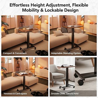 KSIZUIS Mobile Laptop Standing Desk - Adjustable Height T-Base with Locking Casters for Bedside & So