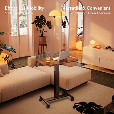 KSIZUIS Mobile Laptop Standing Desk - Adjustable Height T-Base with Locking Casters for Bedside & So