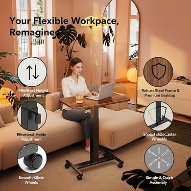 KSIZUIS Mobile Laptop Standing Desk - Adjustable Height T-Base with Locking Casters for Bedside & So