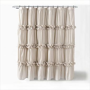 Vintage Microfiber Shower Curtain with Ruched Bow Tie and Buttonholes