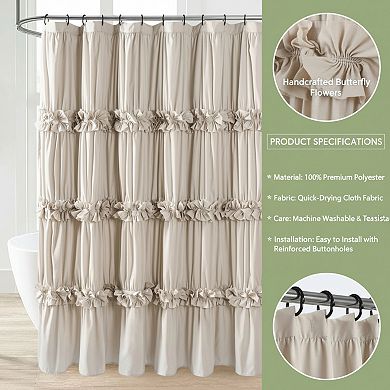 Vintage Microfiber Shower Curtain with Ruched Bow Tie and Buttonholes