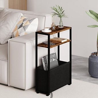 Compact Fabric Basket End Table for Small Spaces: Slim Design, Easy Assembly, 18-Month Warranty