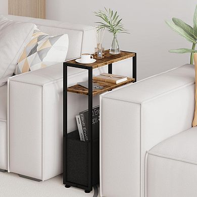 Compact Fabric Basket End Table for Small Spaces: Slim Design, Easy Assembly, 18-Month Warranty