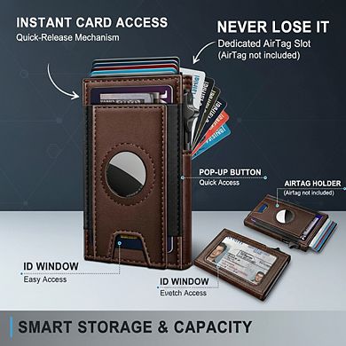 KSIZUIS AirTag Smart Wallet - Slim Pop-Up Card Holder with RFID Blocking, ID Window & Gift Box