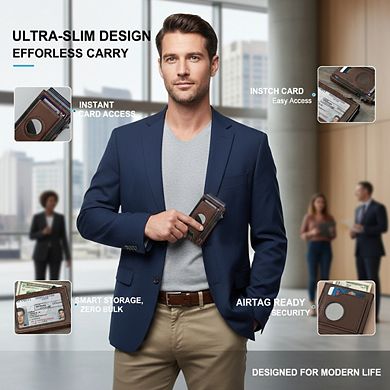 KSIZUIS AirTag Smart Wallet - Slim Pop-Up Card Holder with RFID Blocking, ID Window & Gift Box