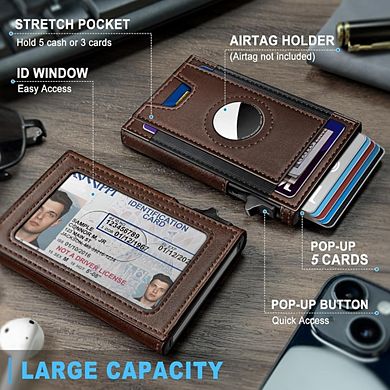 KSIZUIS AirTag Smart Wallet - Slim Pop-Up Card Holder with RFID Blocking, ID Window & Gift Box