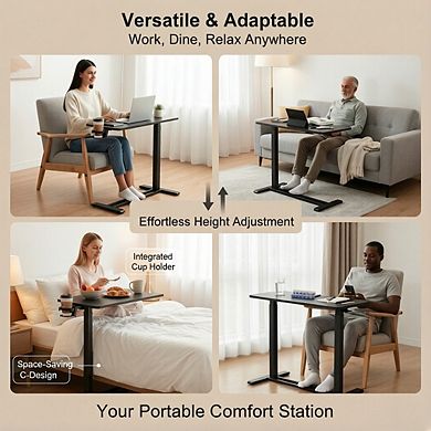 KSIZUIS Pneumatic Overbed Table - Mobile Adjustable Desk with Wheels for Hospital & Home Use