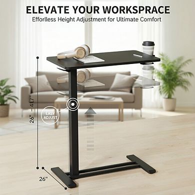 KSIZUIS Pneumatic Overbed Table - Mobile Adjustable Desk with Wheels for Hospital & Home Use