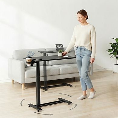 KSIZUIS Pneumatic Overbed Table - Mobile Adjustable Desk with Wheels for Hospital & Home Use