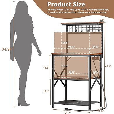Bakers Rack with Power Outlet: 4-Tier Kitchen Storage, Coffee Bar, Microwave Stand, Rustic Brown