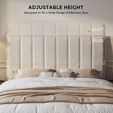 3.1" Thick Sponge Upholstered Headboard: Quick 2-Screw Assembly, Beige Corduroy, Elegant Stripes