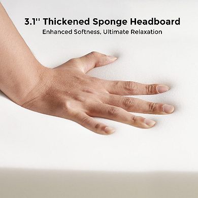 3.1" Thick Sponge Upholstered Headboard: Quick 2-Screw Assembly, Beige Corduroy, Elegant Stripes