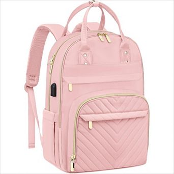 Women's 15.6 Inch Laptop Backpack with USB Port, Waterproof Work & Travel Bookbag in Pink