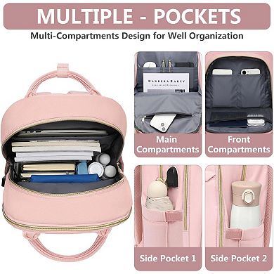 Women's 15.6 Inch Laptop Backpack with USB Port, Waterproof Work & Travel Bookbag in Pink
