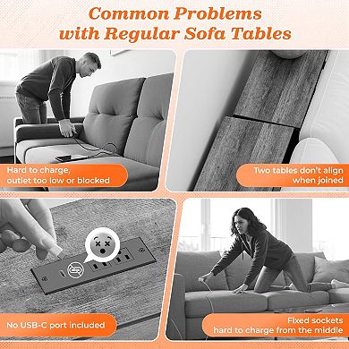 102" Sofa Table with 2 Power Outlets & USB-C Ports, 5.9" Narrow Design, Extra-Long for Entryway