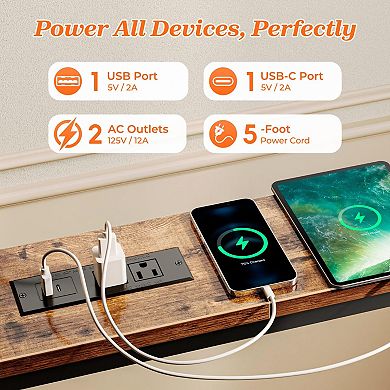 102" Sofa Table with 2 Power Outlets & USB-C Ports, 5.9" Narrow Design, Extra-Long for Entryway