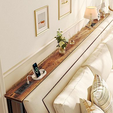 102" Sofa Table with 2 Power Outlets & USB-C Ports, 5.9" Narrow Design, Extra-Long for Entryway