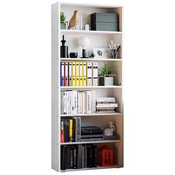 6 tier MDF Bookshelf for Home Office Living Room: Sturdy, Rustic Design, Easy Assembly