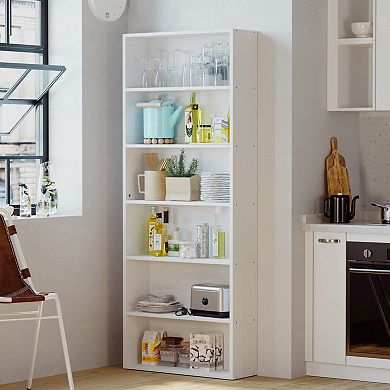 6-Tier MDF Bookshelf for Home Office Living Room: Sturdy, Rustic Design, Easy Assembly