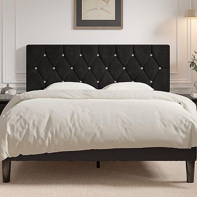 Adjustable Height Tufted Velvet Queen Headboard: 6 Positions, 39.8"-49.8", Easy Assembly