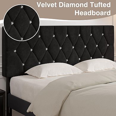 Adjustable Height Tufted Velvet Queen Headboard: 6 Positions, 39.8"-49.8", Easy Assembly
