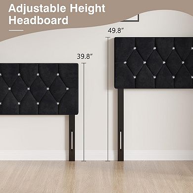 Adjustable Height Tufted Velvet Queen Headboard: 6 Positions, 39.8"-49.8", Easy Assembly