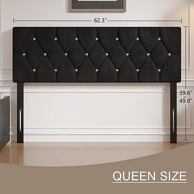 Adjustable Height Tufted Velvet Queen Headboard: 6 Positions, 39.8"-49.8", Easy Assembly