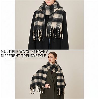 Warm Blanket Scarf Colorful Checked Thick Soft for Casual Wear