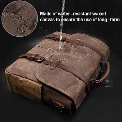 KSIZUIS Vintage Waxed Canvas Messenger Bag - 15.6” Waterproof Genuine Leather Satchel, Brown