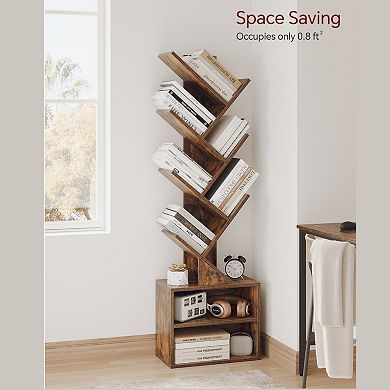 Compact Modern Tall Narrow Bookshelf with Storage, Rustic Brown, for Bedrooms/Living Rooms/Home