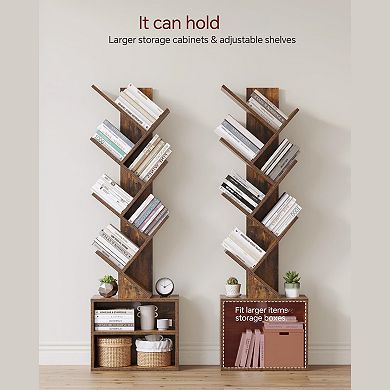 Compact Modern Tall Narrow Bookshelf with Storage, Rustic Brown, for Bedrooms/Living Rooms/Home