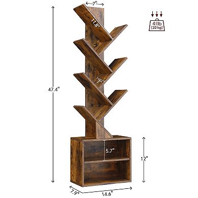 Compact Modern Tall Narrow Bookshelf with Storage, Rustic Brown, for Bedrooms/Living Rooms/Home