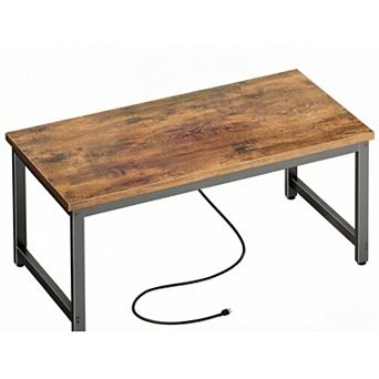 KSIZUIS Office Desk with Power Outlets & USB-C - 55"x24" Heavy Duty Metal Frame, Rustic Brown