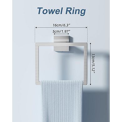 Brushed Nickel 10-Piece Modern Bathroom Set: 2x16" Towel Bars, 2xTP Holders, 2xTowel Rings, 4xRobe