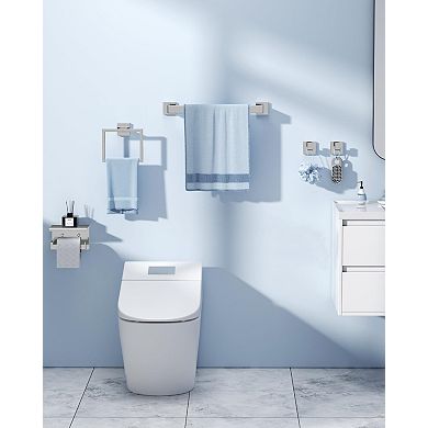 Brushed Nickel 10-Piece Modern Bathroom Set: 2x16" Towel Bars, 2xTP Holders, 2xTowel Rings, 4xRobe