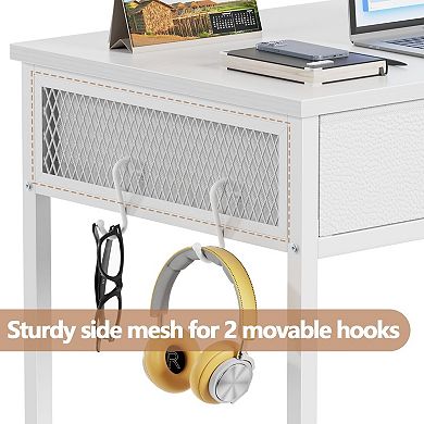 34" Simple Desk with Fabric Drawers: Multi-Purpose Vanity, Writing, Study, Gaming Table with Hooks