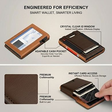 KSIZUIS Smart Pop-Up Wallet - Aluminum Bifold with RFID Blocking, ID Window & Cash Strap, Holds 13 C