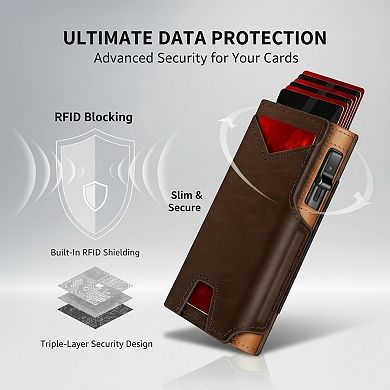 KSIZUIS Smart Pop-Up Wallet - Aluminum Bifold with RFID Blocking, ID Window & Cash Strap, Holds 13 C