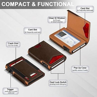 KSIZUIS Smart Pop-Up Wallet - Aluminum Bifold with RFID Blocking, ID Window & Cash Strap, Holds 13 C