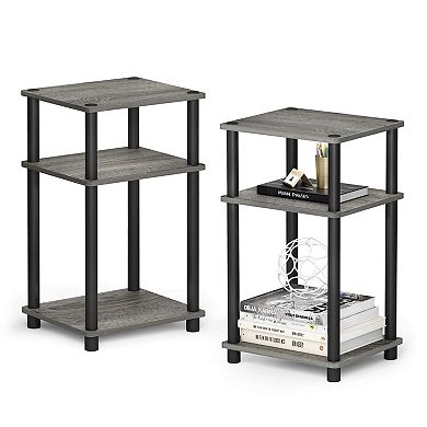 Modern 2-Piece 3-Tier End Table Set: Compact Design for Living Rooms & Bedrooms, French Oak, Toolles