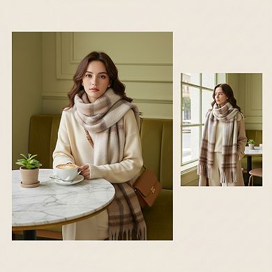 Winter Scarf Knitted Plaid Design Warm Soft for Cold Weather