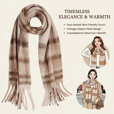 Winter Scarf Knitted Plaid Design Warm Soft for Cold Weather