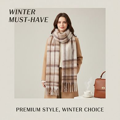 Winter Scarf Knitted Plaid Design Warm Soft for Cold Weather